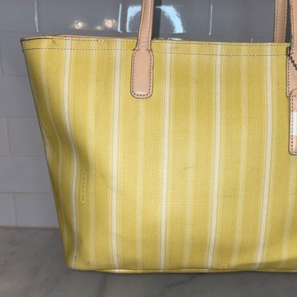 Coach Bag Purse Handbag Legacy Weekend Ticking Stripes PVC Large Shoulder Tote - Picture 2 of 16